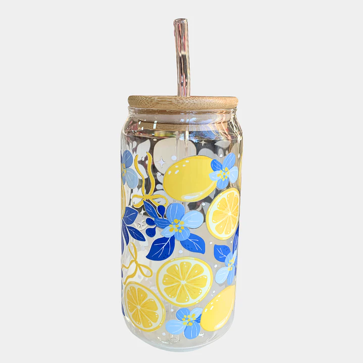VASO VIDRIO TAPA BAMBU LIMONES  1