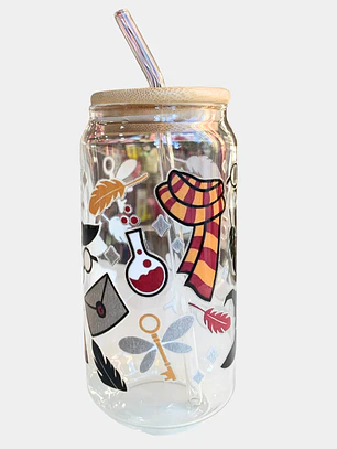 VASO VIDRIO TAPA BAMBU HARRY PHOTER 
