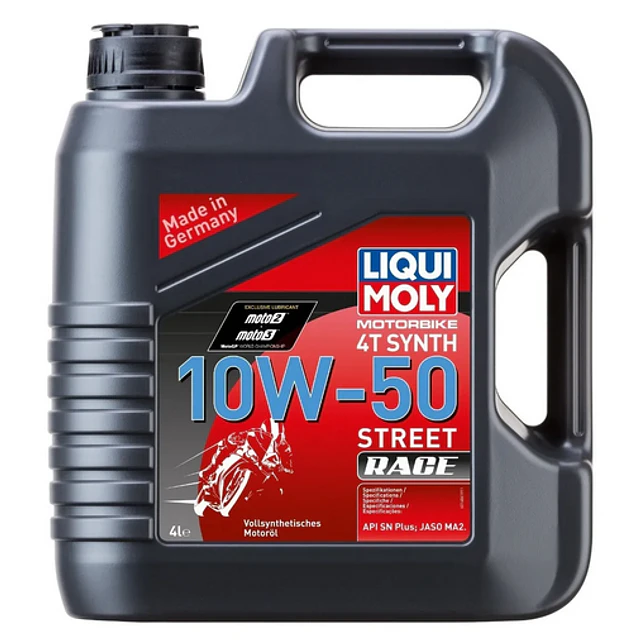 Aceite Sintético Liqui Moly 10W-50 para moto Motorbike 4T Synth 10W-50 Street Race 4L
