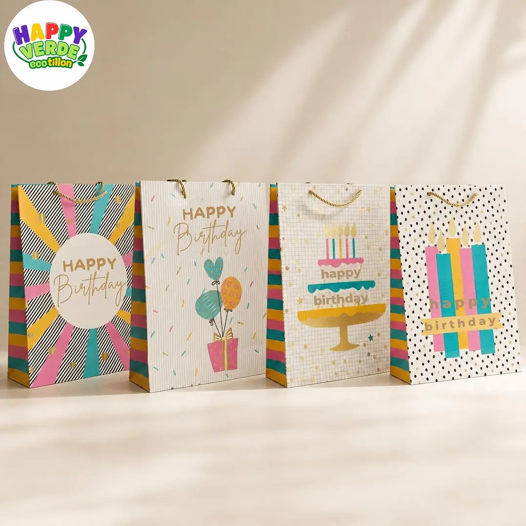 Bolsa Grande para Regalo Cumpleaños Detalles Dorados 8