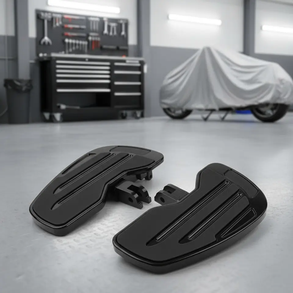 Black Adjustable Driver Rider Footboards For Harley-davidson 4
