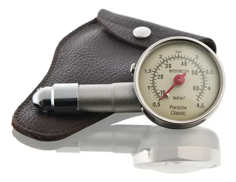 Porsche Classic Tire Pressure Gauge With Leather Case 2