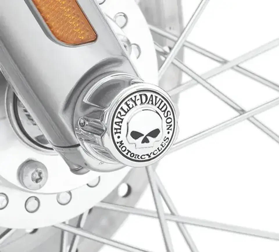 Harley-davidson Willie G Skull Front Axle Nut Covers Chrome 1