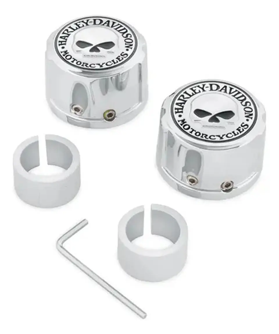 Harley-davidson Willie G Skull Front Axle Nut Covers Chrome 2