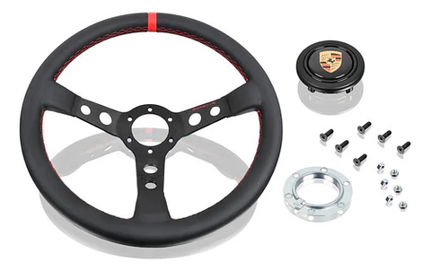 Porsche Sports Steering Wheel Leather Red + Hub Install Kit