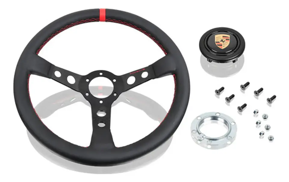 Porsche Sports Steering Wheel Leather Red + Hub Install Kit 2
