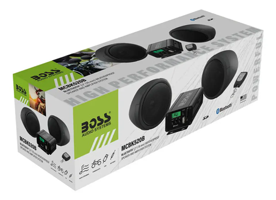 Alto Falantes Boss Moto 3 Pol. + Amplificador 600w Bluetooth 4