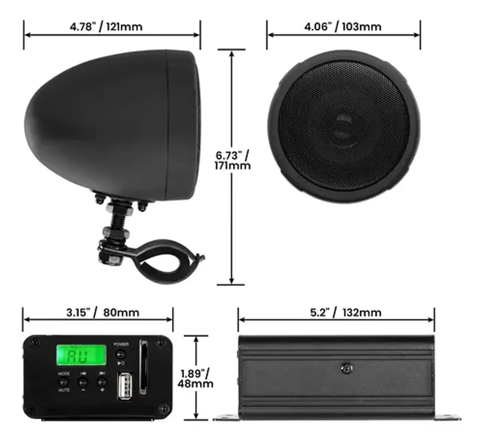 Alto Falantes Boss Moto 3 Pol. + Amplificador 600w Bluetooth 5