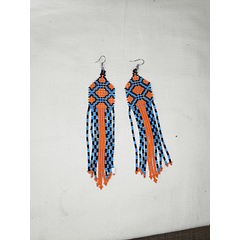 Aretes en mostacilla azules y naranjas 