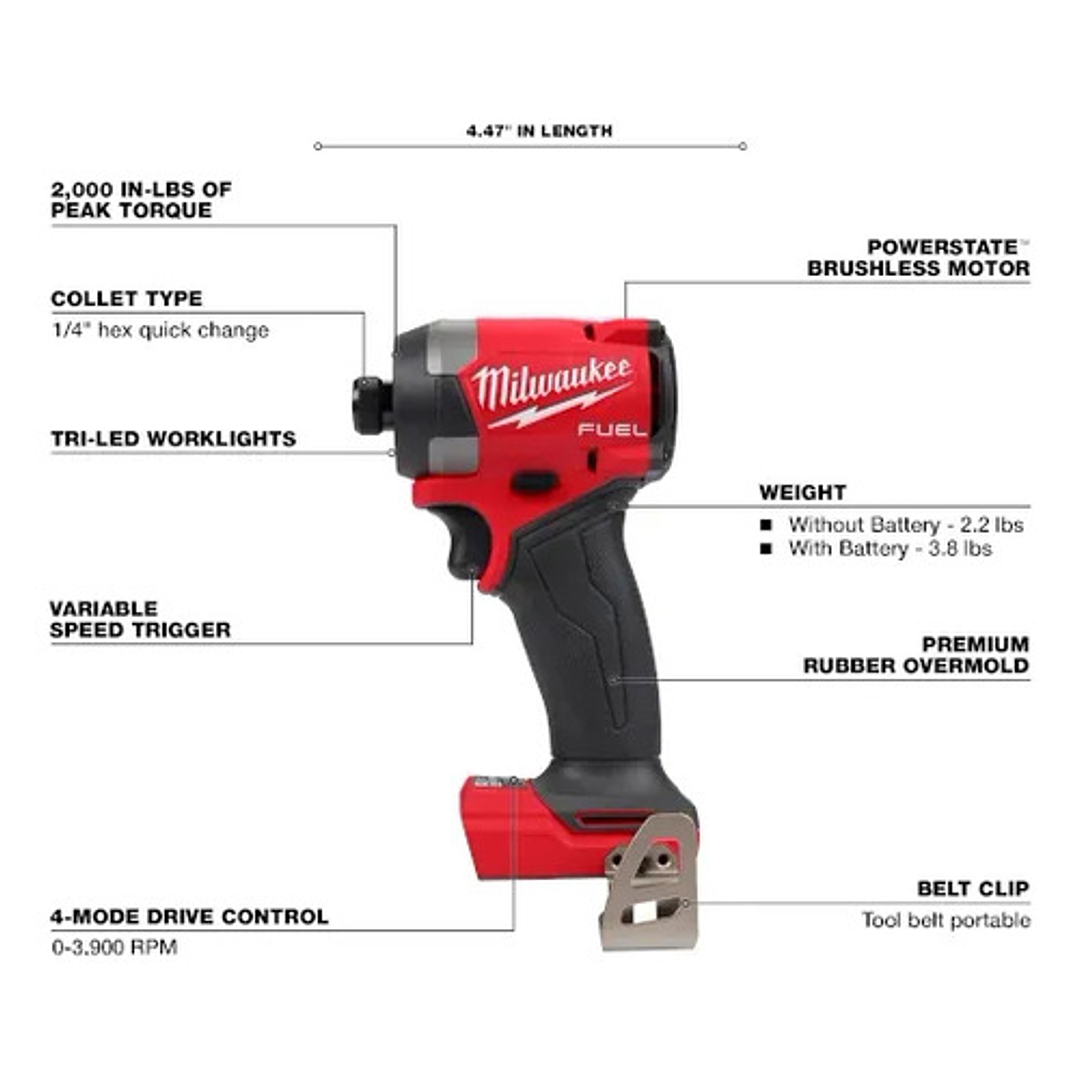 Atornillador De Impacto Hexagonal M18 Fuel De 1/4  Milwaukee 2953-20 Color Rojo 13