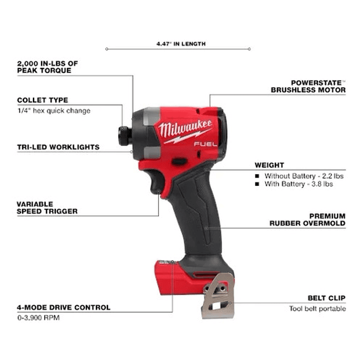 Atornillador De Impacto Hexagonal M18 Fuel De 1/4  Milwaukee 2953-20 Color Rojo 13