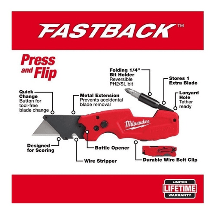 Milwaukee Navaja Plegable Fastback 6 En 1  48-22-1505  4