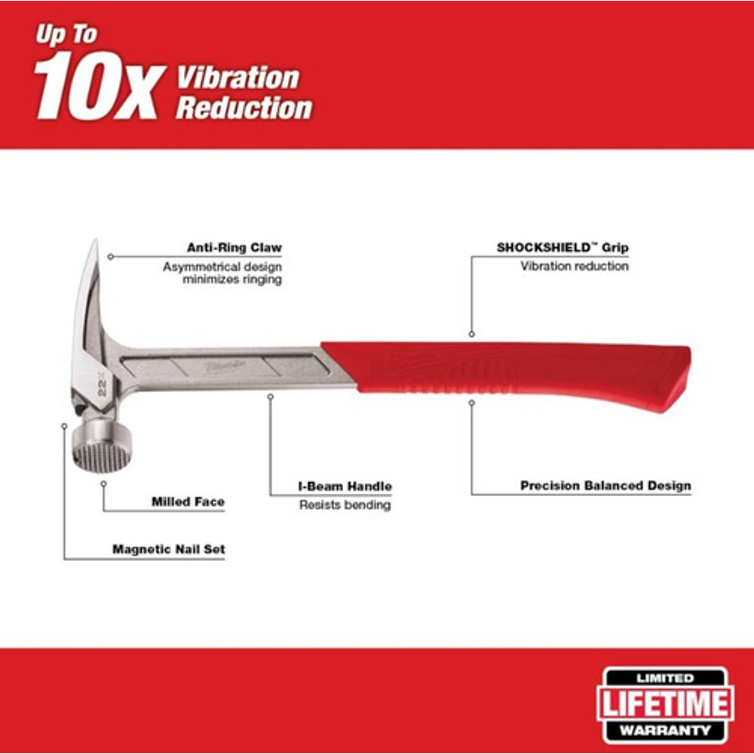 Martillo Para Enmarcar Cara Lisa 22 Oz Milwaukee 48-22-9023 3