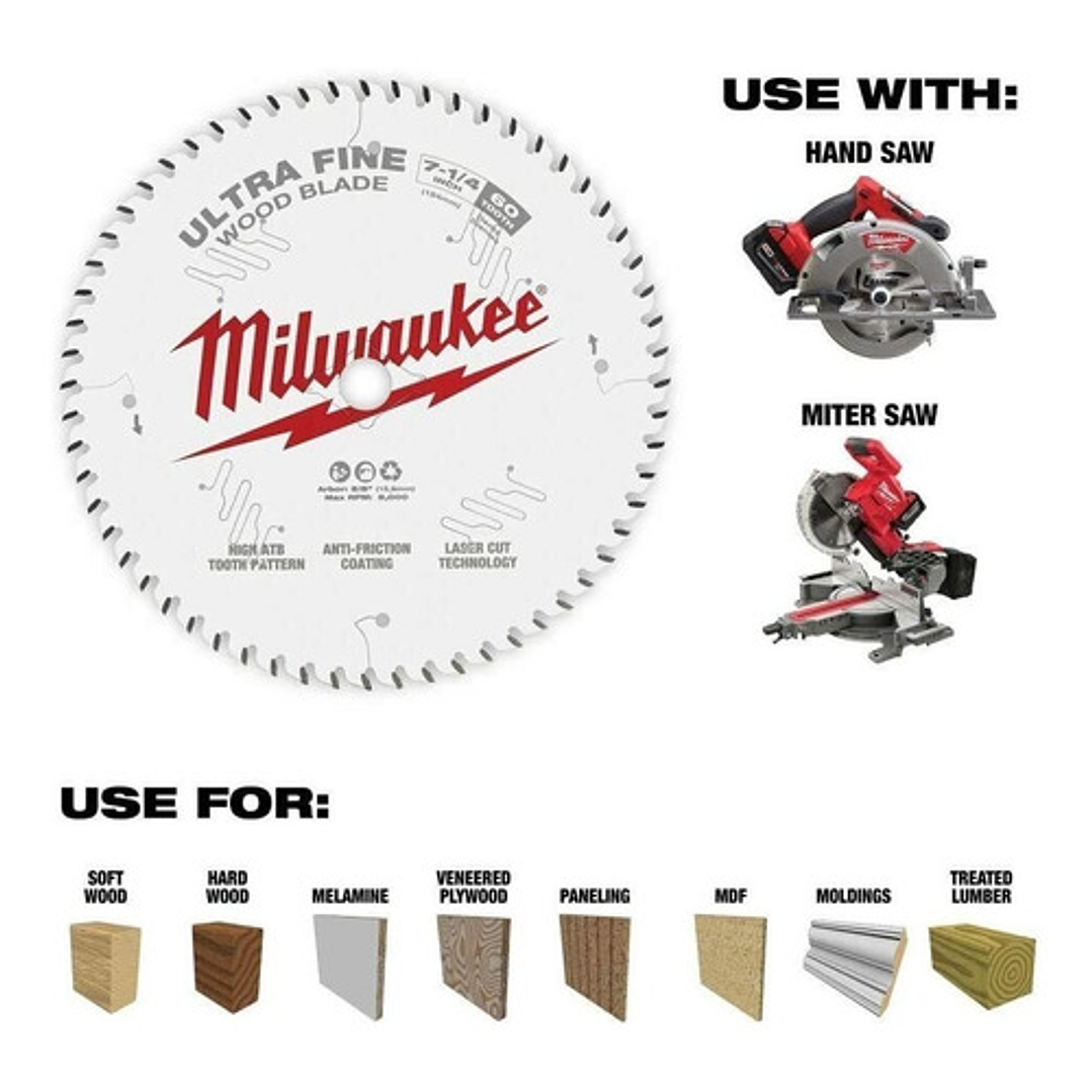 Milwaukee Disco Sierra 7 1/4 60 Dientes Acabado Ultra Fino Color Blanco 2