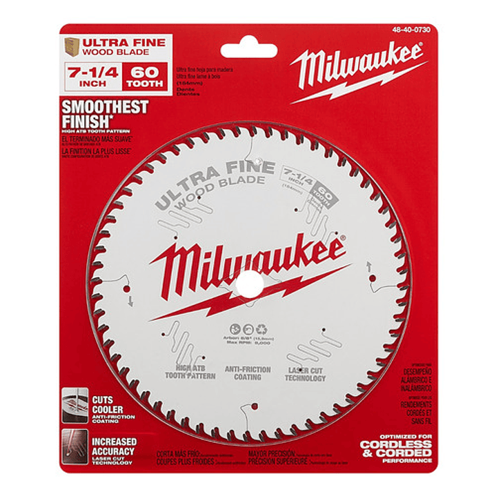 Milwaukee Disco Sierra 7 1/4 60 Dientes Acabado Ultra Fino Color Blanco 3