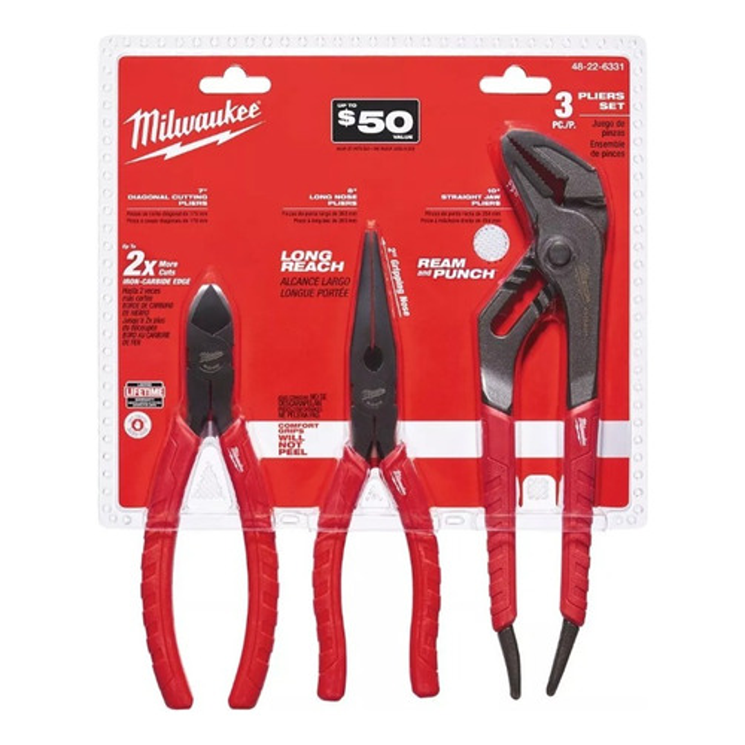 Juego De Alicates Confort Grip 3 Piezas Milwaukee 48-22-6331 1