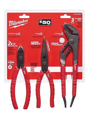 Juego De Alicates Confort Grip 3 Piezas Milwaukee 48-22-6331