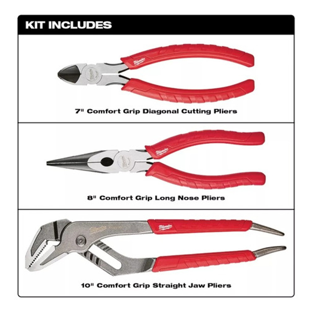 Juego De Alicates Confort Grip 3 Piezas Milwaukee 48-22-6331 2
