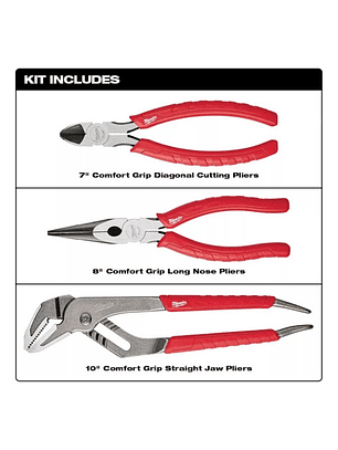 Juego De Alicates Confort Grip 3 Piezas Milwaukee 48-22-6331