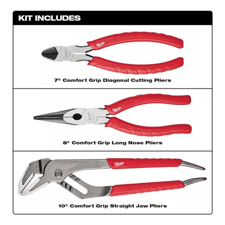 Juego De Alicates Confort Grip 3 Piezas Milwaukee 48-22-6331 2
