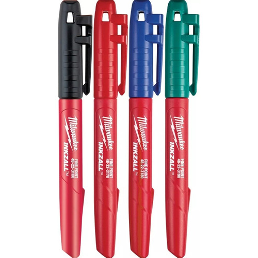 Milwaukee 4 Marcadores Inkzall Punta Fina Colores 48-22-3106 1