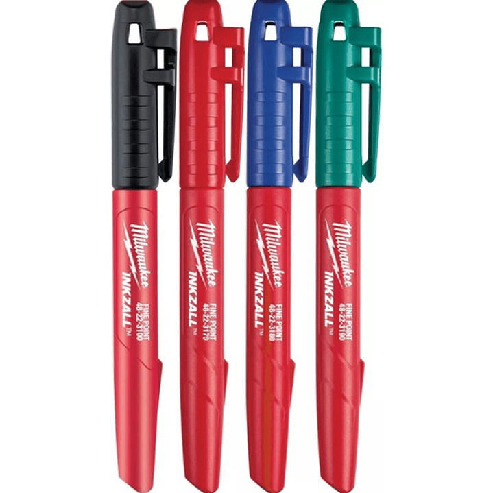 Milwaukee 4 Marcadores Inkzall Punta Fina Colores 48-22-3106 1