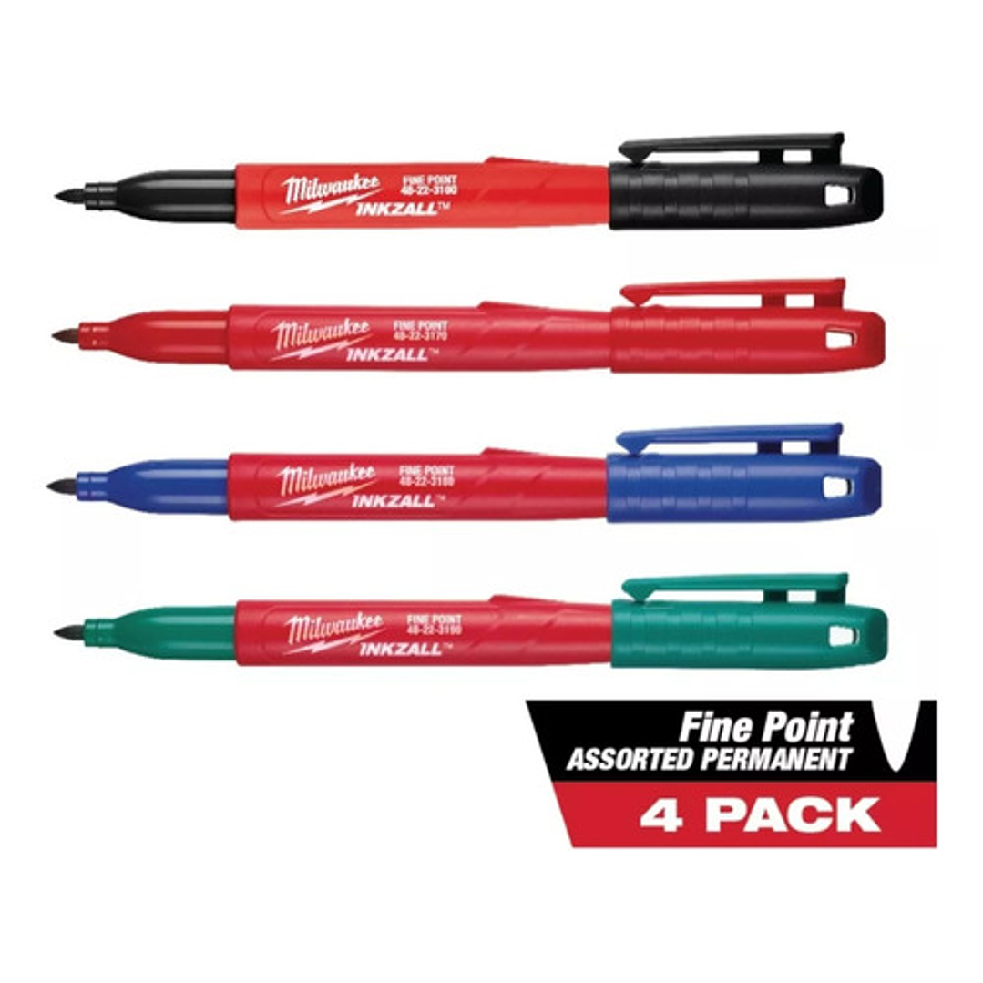 Milwaukee 4 Marcadores Inkzall Punta Fina Colores 48-22-3106 2