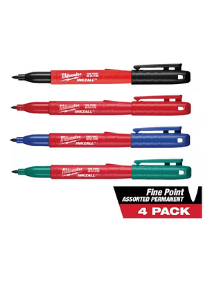 Milwaukee 4 Marcadores Inkzall Punta Fina Colores 48-22-3106