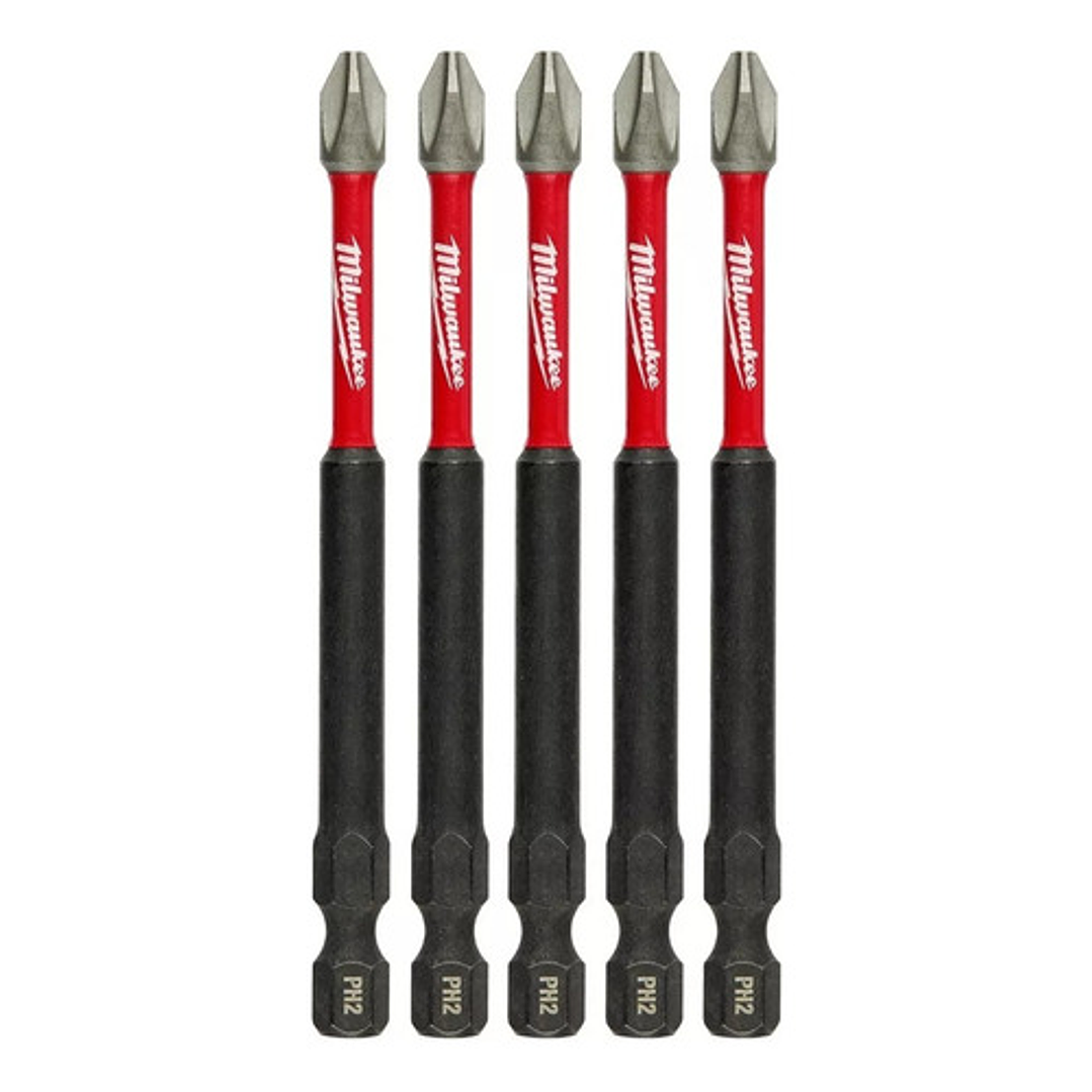 Milwaukee 5 Puntas Ph2 Largas 3-1/2  Shockwave Impact Duty 1