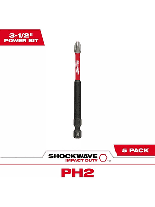 Milwaukee 5 Puntas Ph2 Largas 3-1/2  Shockwave Impact Duty