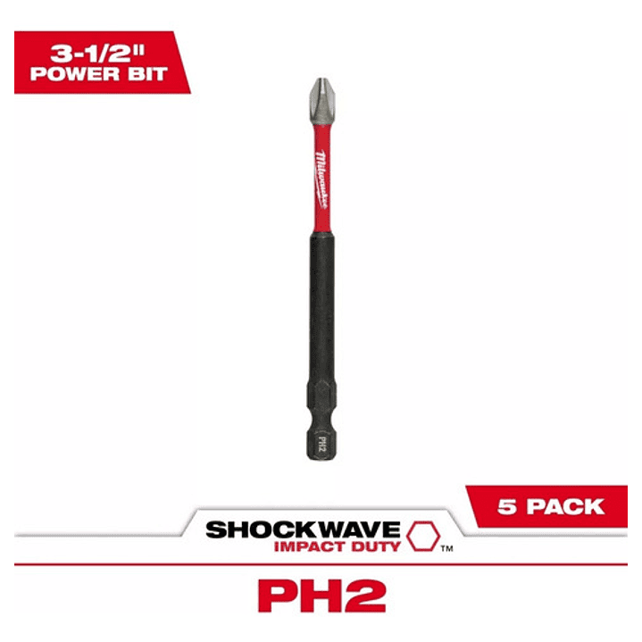 Milwaukee 5 Puntas Ph2 Largas 3-1/2  Shockwave Impact Duty 2