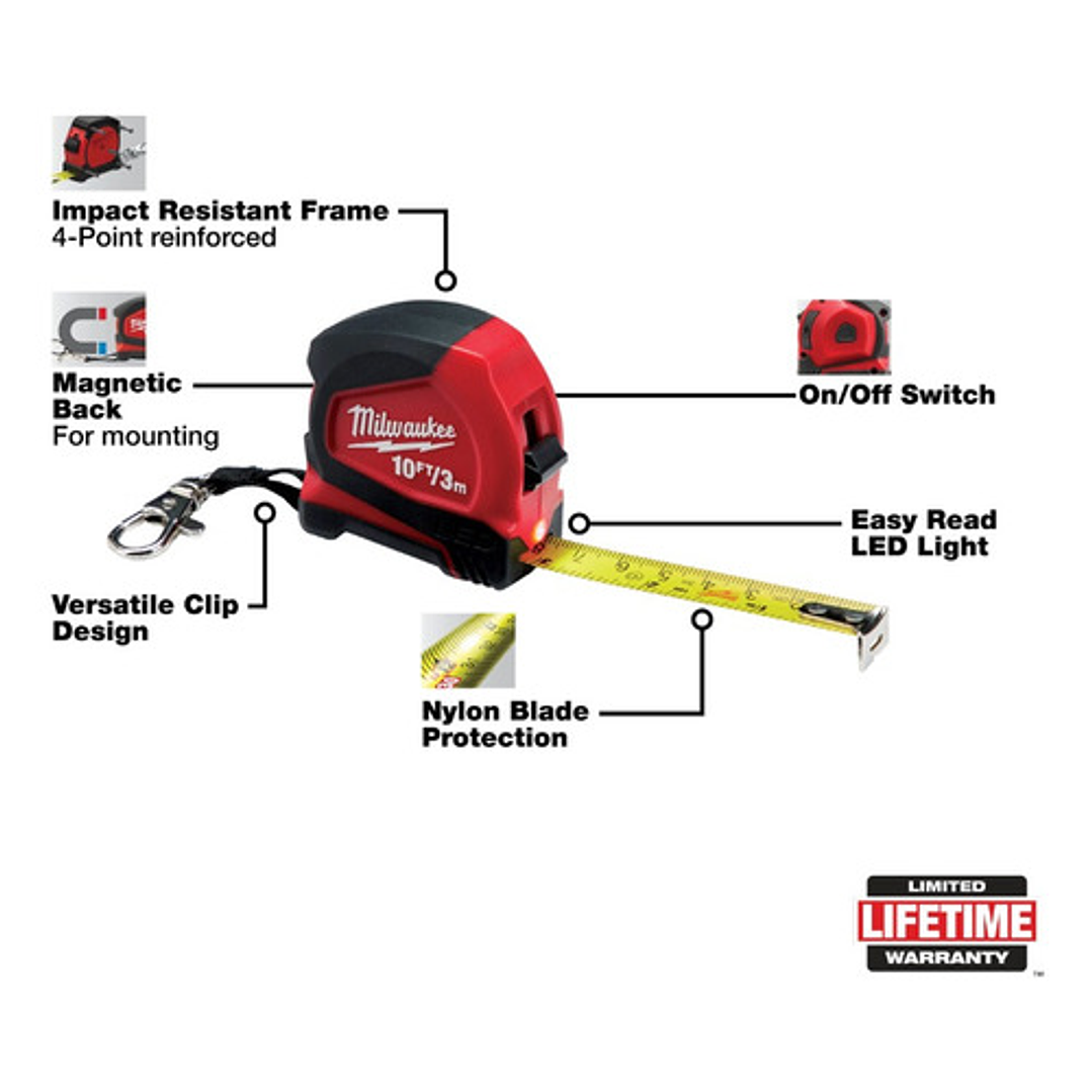 Huincha Cinta Métrica 3mts Con Luz Led 48-22-6601 Milwaukee 4