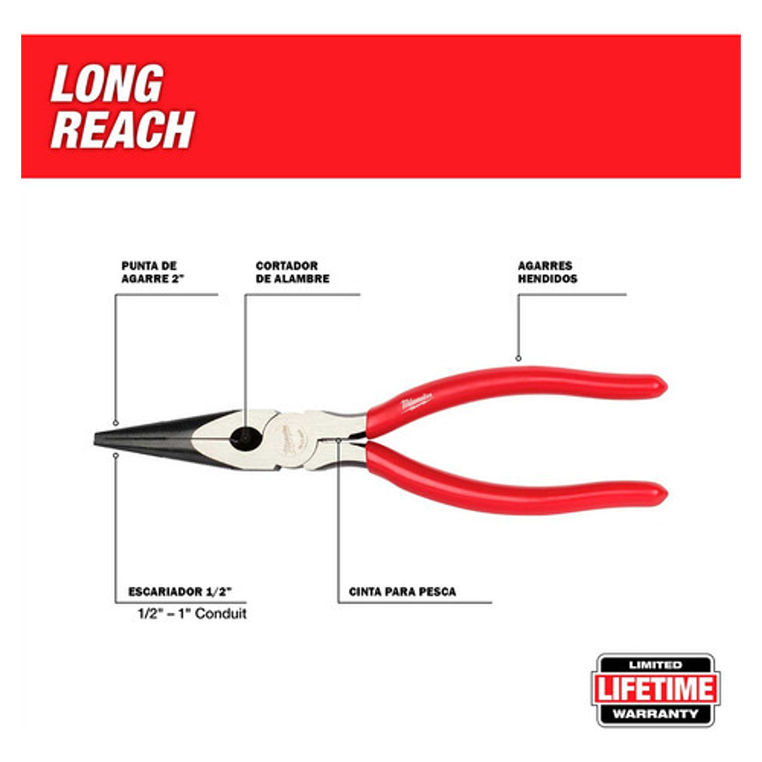 Pinza De Punta Larga Milwaukee 48-22-6501 8 PuLG 2
