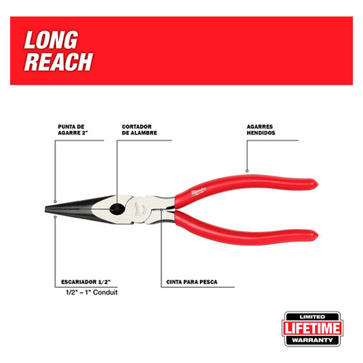 Pinza De Punta Larga Milwaukee 48-22-6501 8 PuLG 2