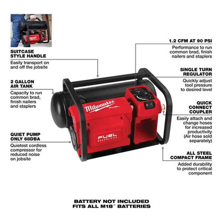 Milwaukee Fuel Compresor Silencioso Compacto M18 18v 3