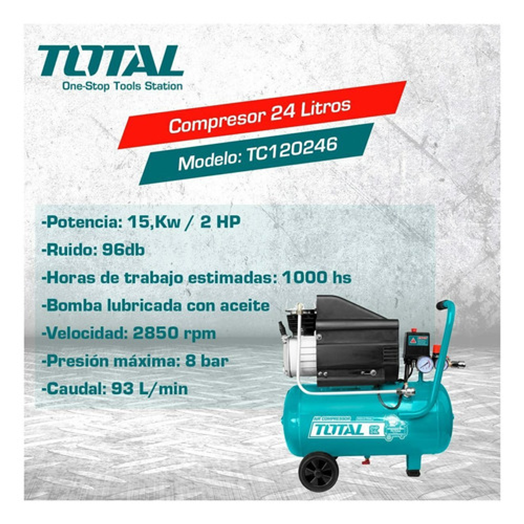 Compresor De Aire Eléctrico Portátil  Total Tc120246 24l 2hp 220v 2