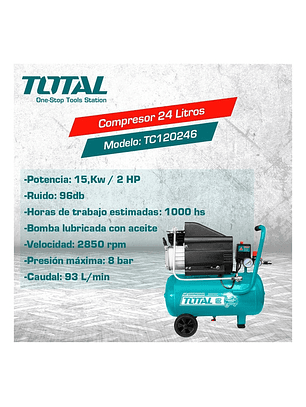 Compresor De Aire Eléctrico Portátil  Total Tc120246 24l 2hp 220v