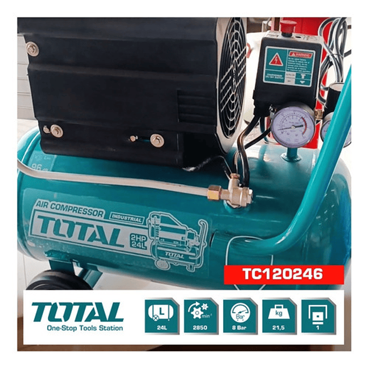 Compresor De Aire Eléctrico Portátil  Total Tc120246 24l 2hp 220v 3