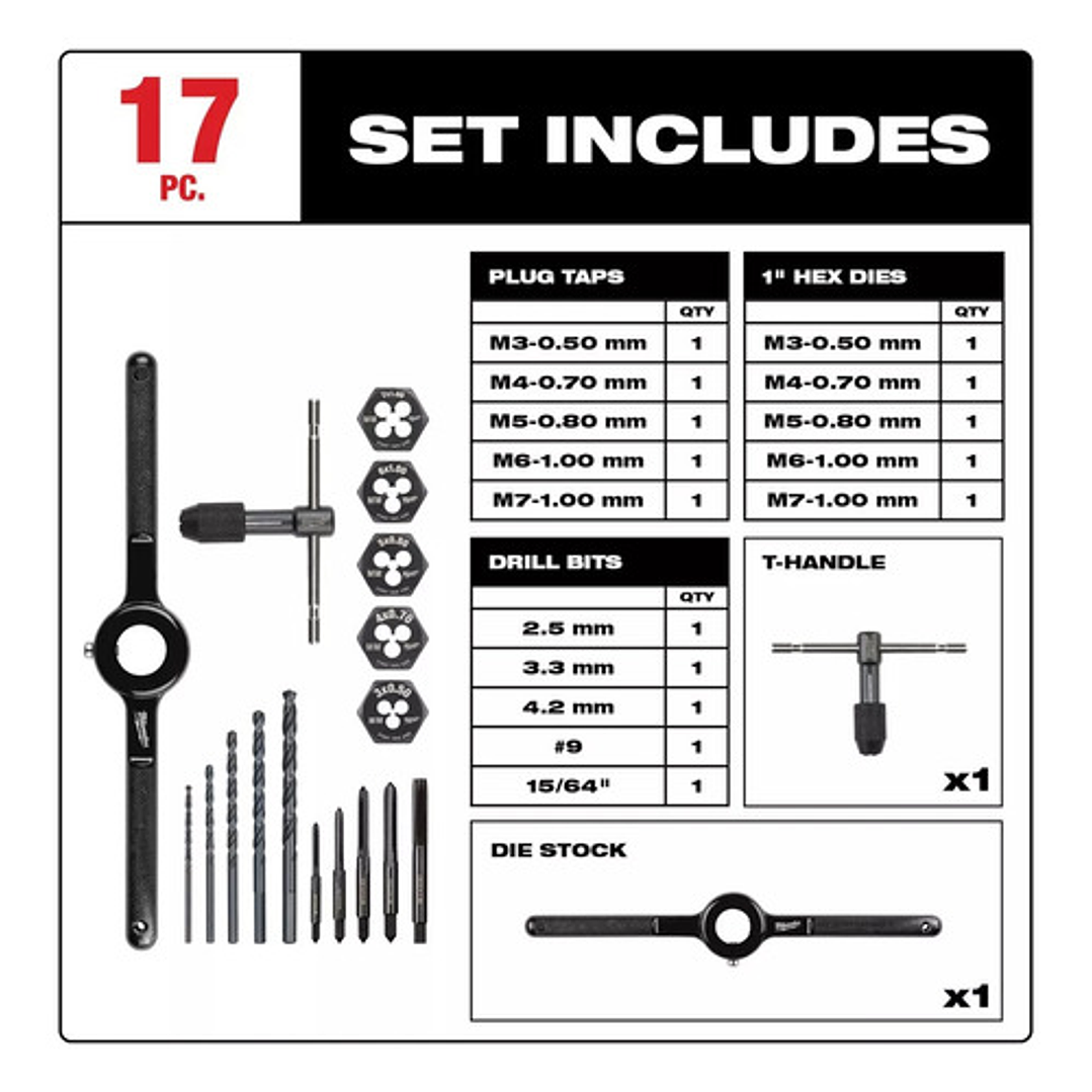 Milwaukee Set 17 Pieza Machos Y Terrajas Métricas 49-22-5601 3
