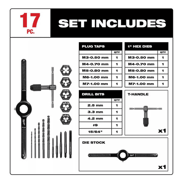 Milwaukee Set 17 Pieza Machos Y Terrajas Métricas 49-22-5601 3