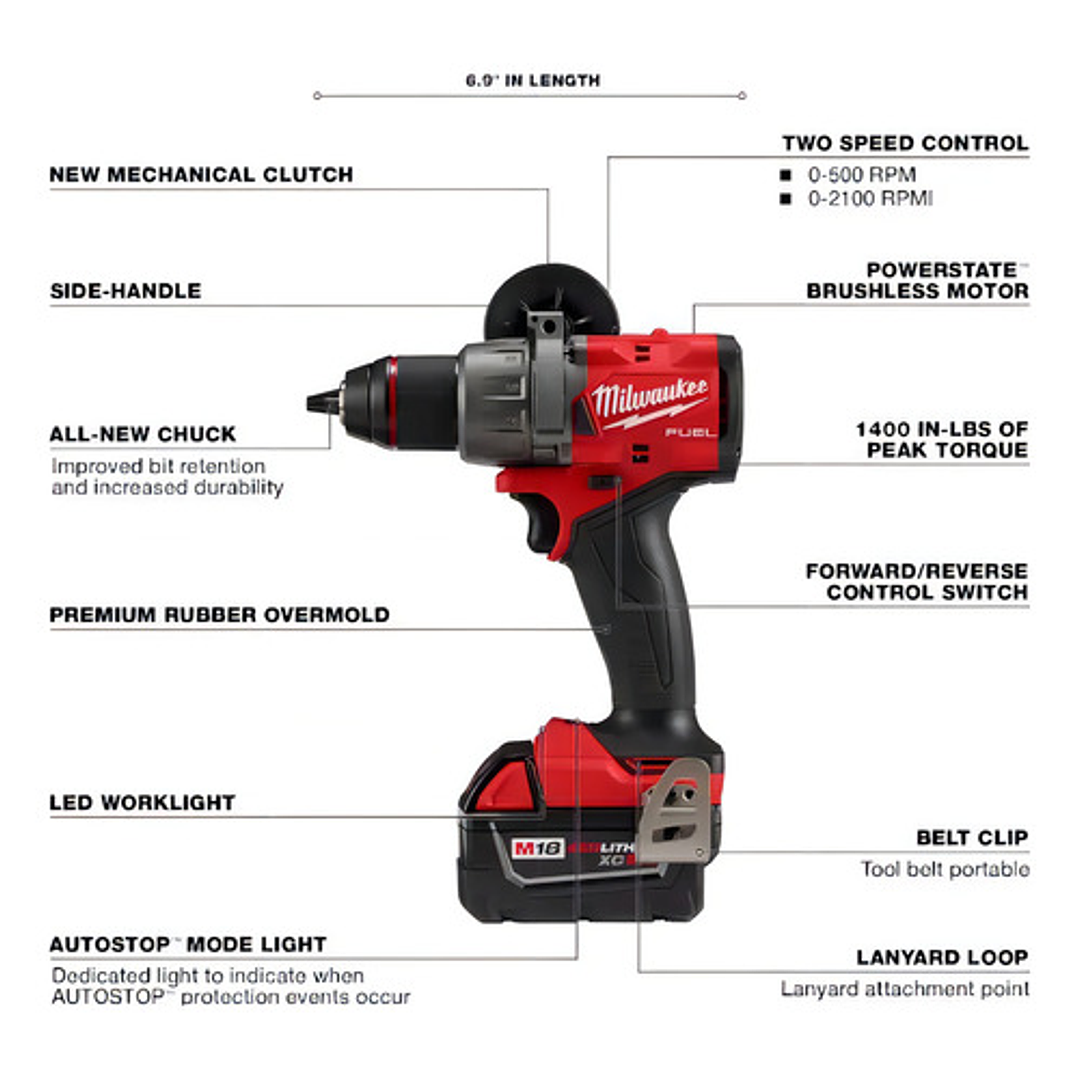 Taladro Percut Atornill M18 Fuel Maletin Milwaukee 2904-259 Color Rojo 5