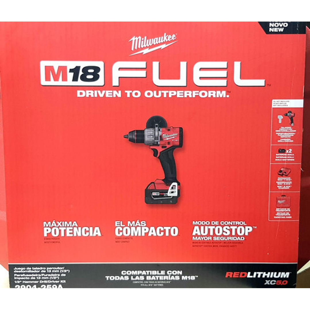 Taladro Percut Atornill M18 Fuel Maletin Milwaukee 2904-259 Color Rojo 6