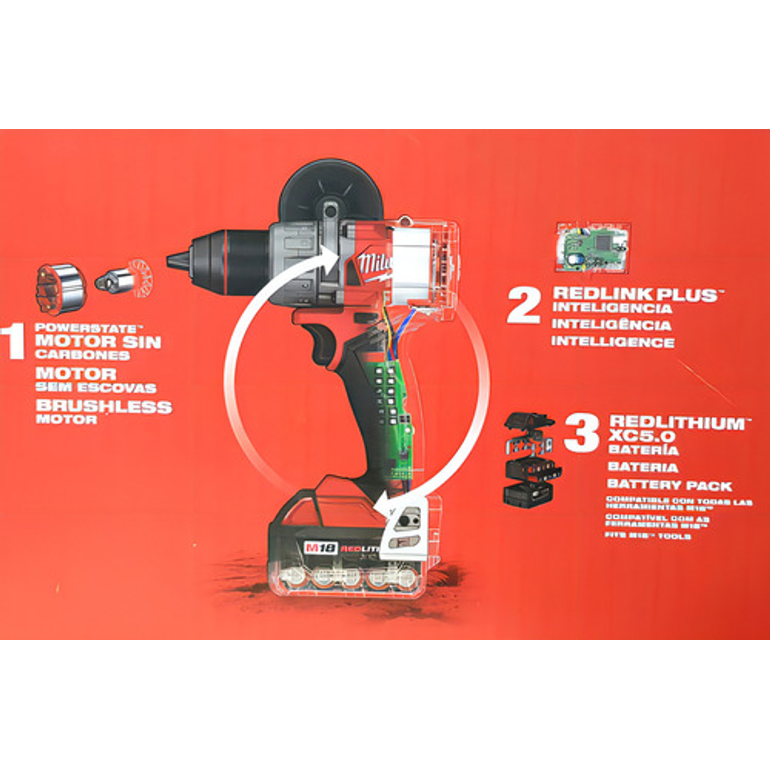 Taladro Percut Atornill M18 Fuel Maletin Milwaukee 2904-259 Color Rojo 7