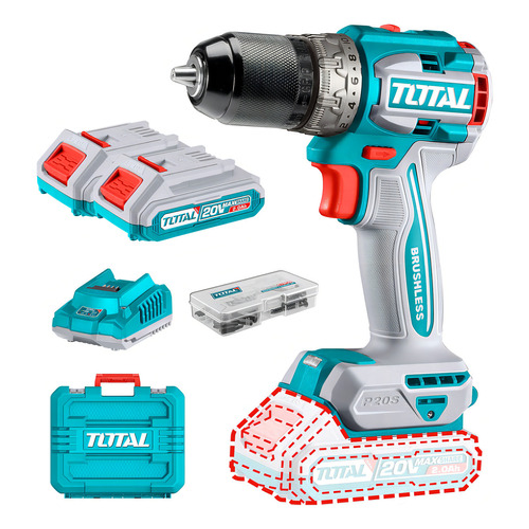 Taladro Atornillador 20v 13mm 2bat+ Carg Total Tdli20602 1