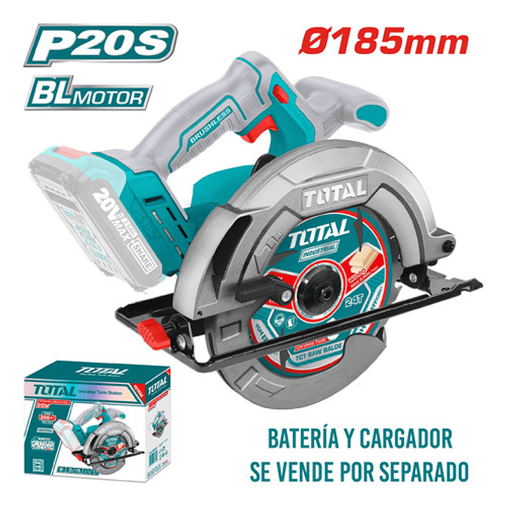 Sierra Circular 20v Brushless 185mm + Disco Total Color Turquesa Frecuencia 50 60hz 2