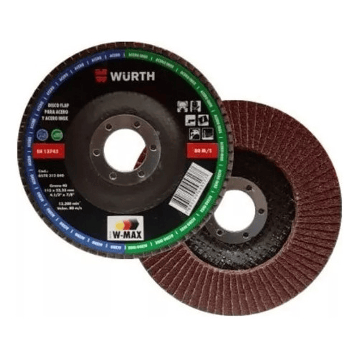 5 Disco Flap Lija Traslapado Metal/inox 4.5 Gr40  Wurth 1