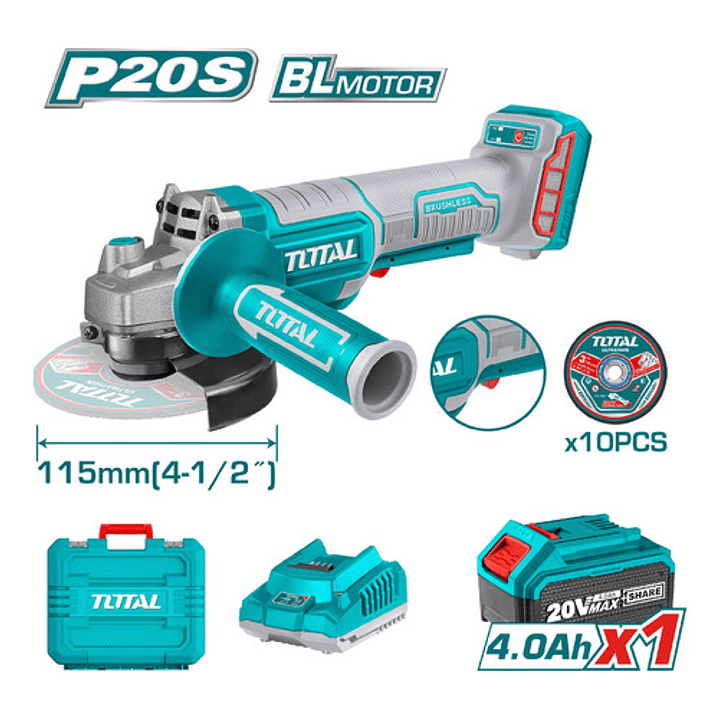 Esmeril Blmotor Industrial + Bat 4a + Carg + 10 Discos Total Color Pantone 322c Frecuencia 50 60hz 2