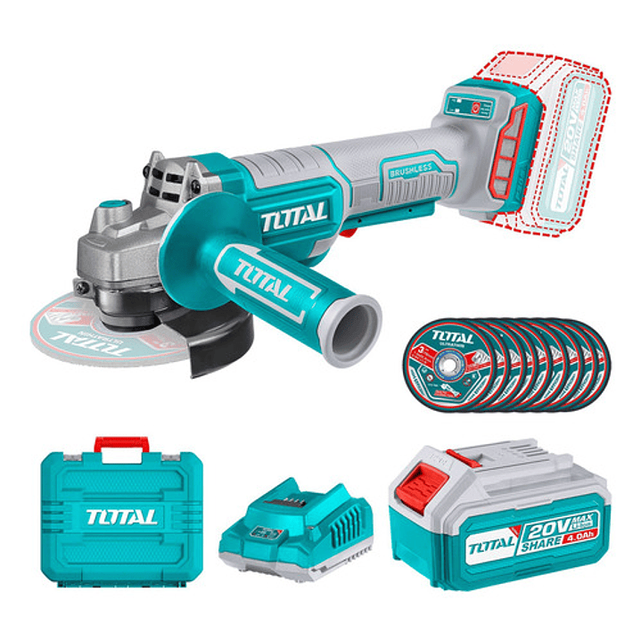 Esmeril Blmotor Industrial + Bat 4a + Carg + 10 Discos Total Color Pantone 322c Frecuencia 50 60hz 3