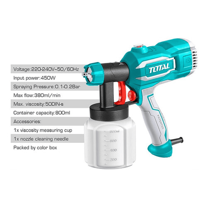 Pistola De Pintar Eléctrica 450w Total No Requier Compresora Color Turquesa 6