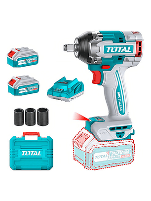 Llave De Impacto 1/2 Pulgadas 500nm Industrial Brushless + 2 Baterías 4ah + Cargador + 3 Dados Total Tiwli2050 Color Turquesa